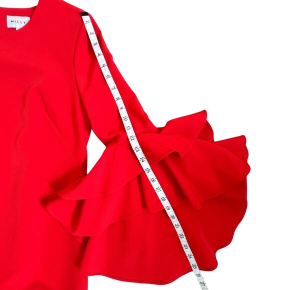 Milly June Ruffle Sleeve Red Cocktail Shift Dress Women’s Size 4 - Picture 14 of 14